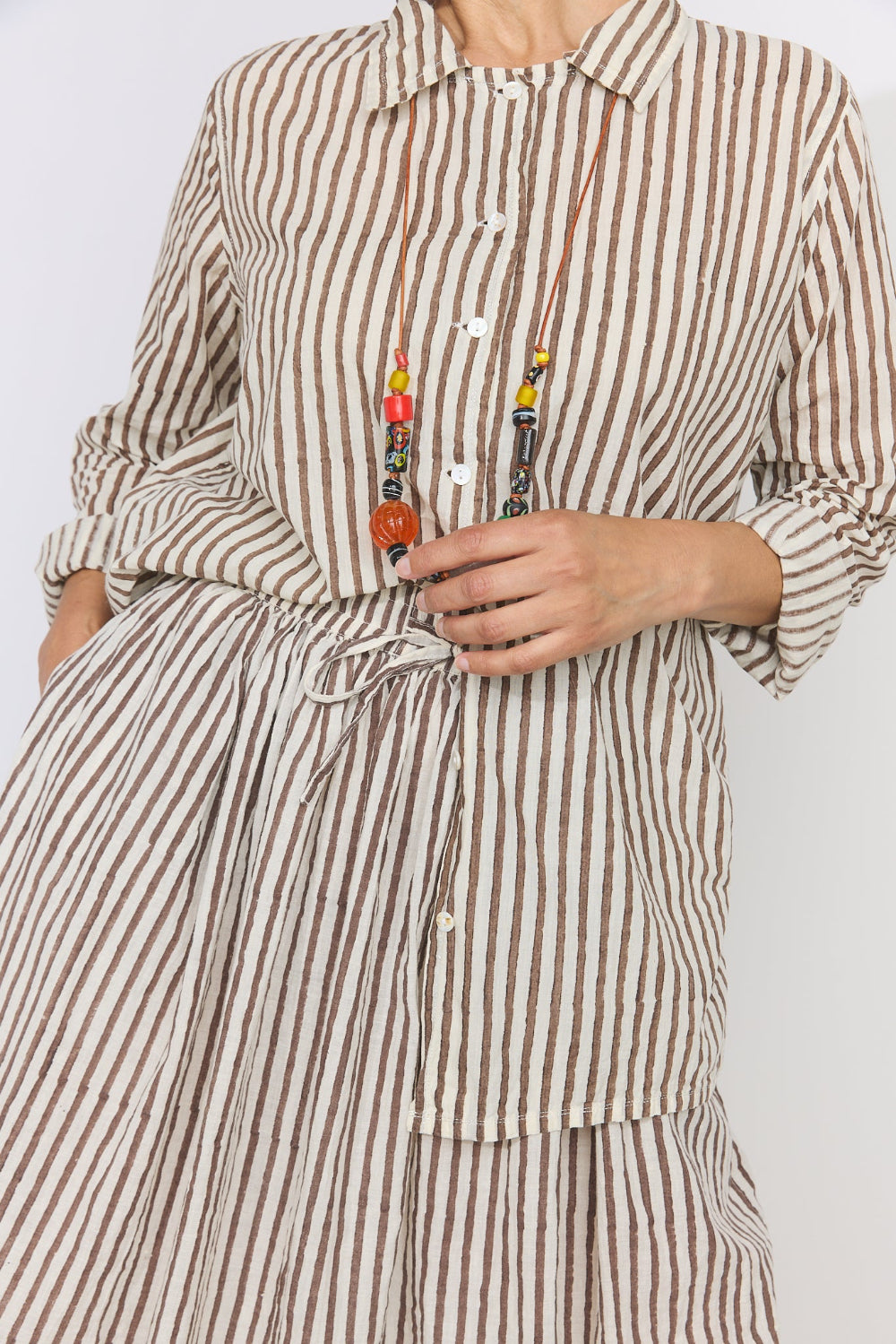 Khadi Cotton Button Up Shirt - Brown Stripe