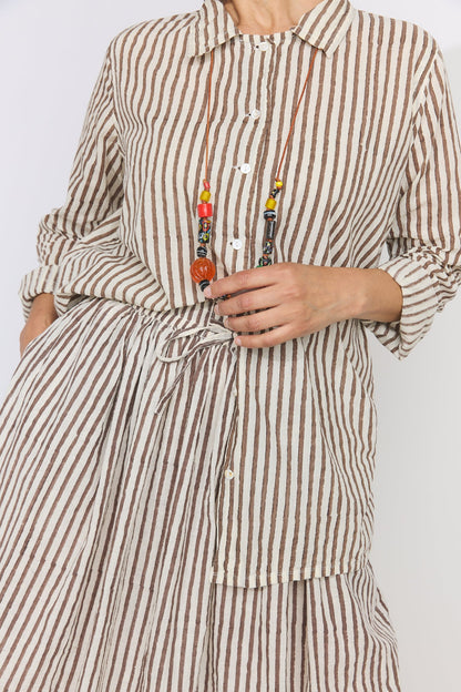 Khadi Cotton Button Up Shirt - Brown Stripe