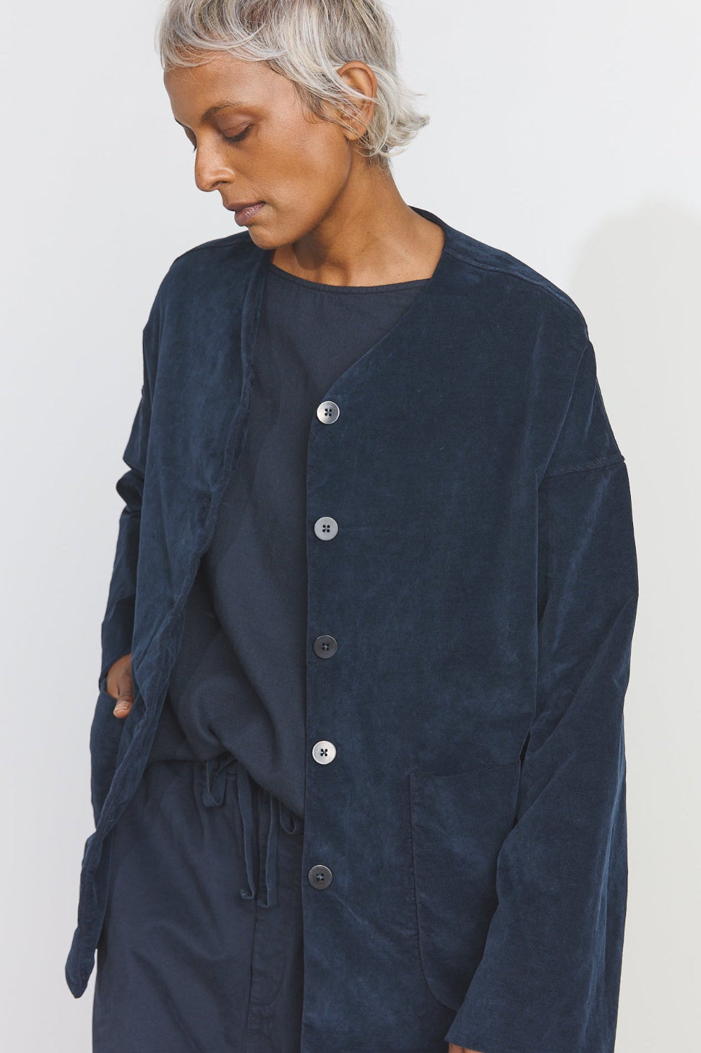 Velvet Loose Jacket - Navy