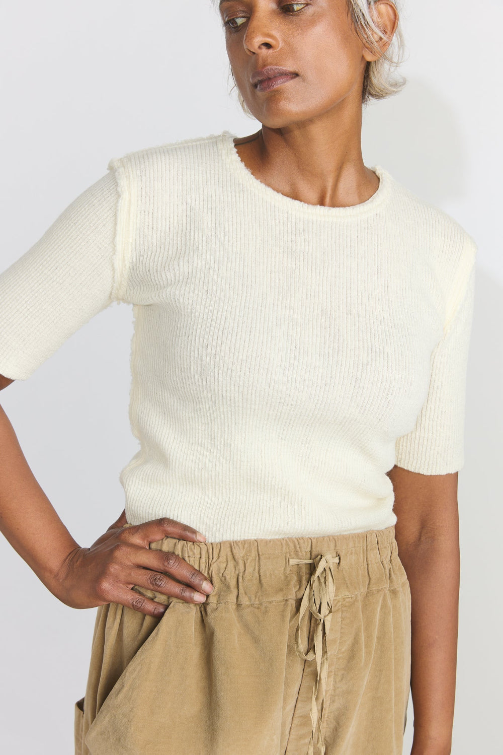 Brita Ribbed T-Shirt in White