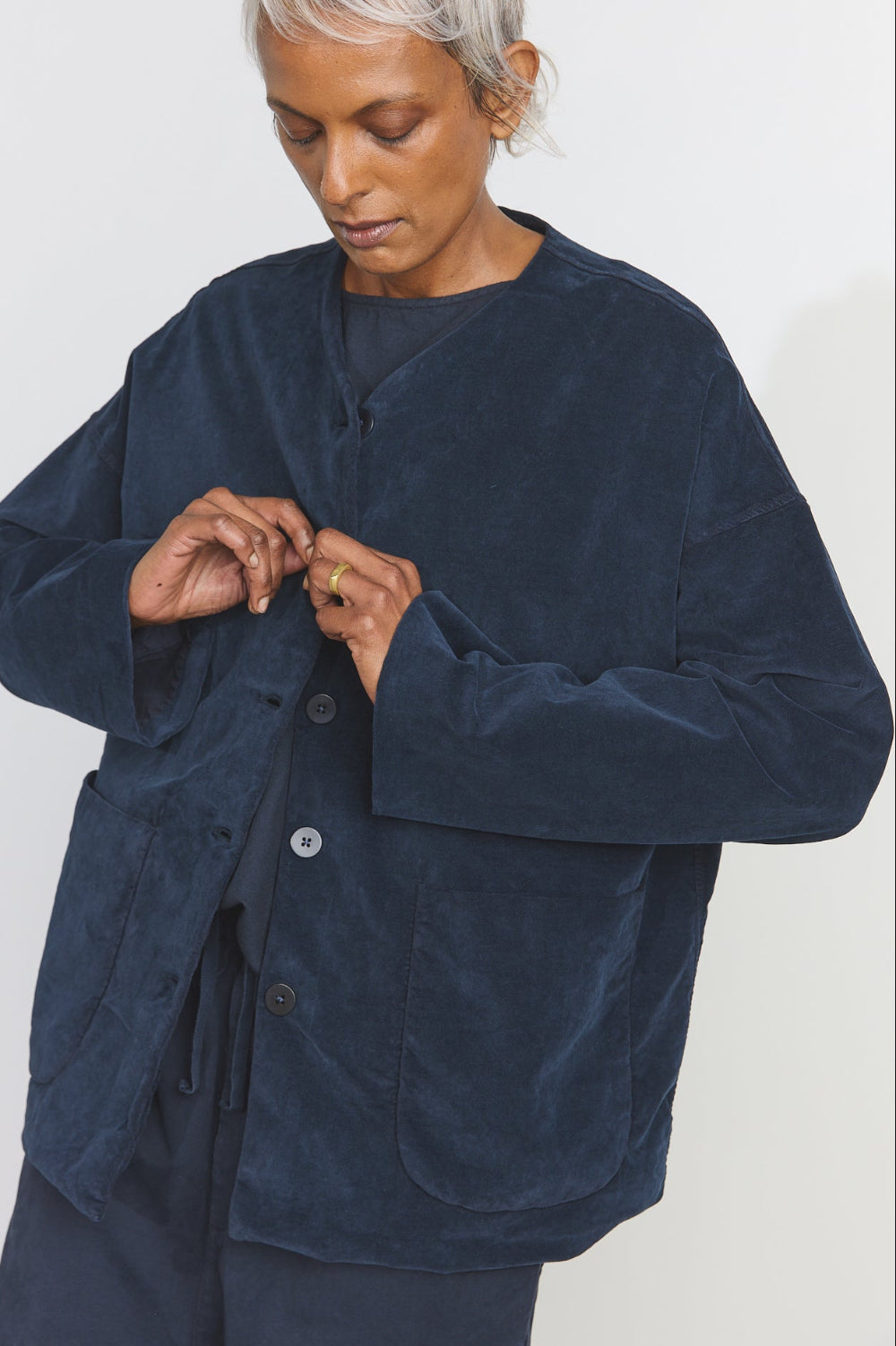 Velvet Loose Jacket - Navy