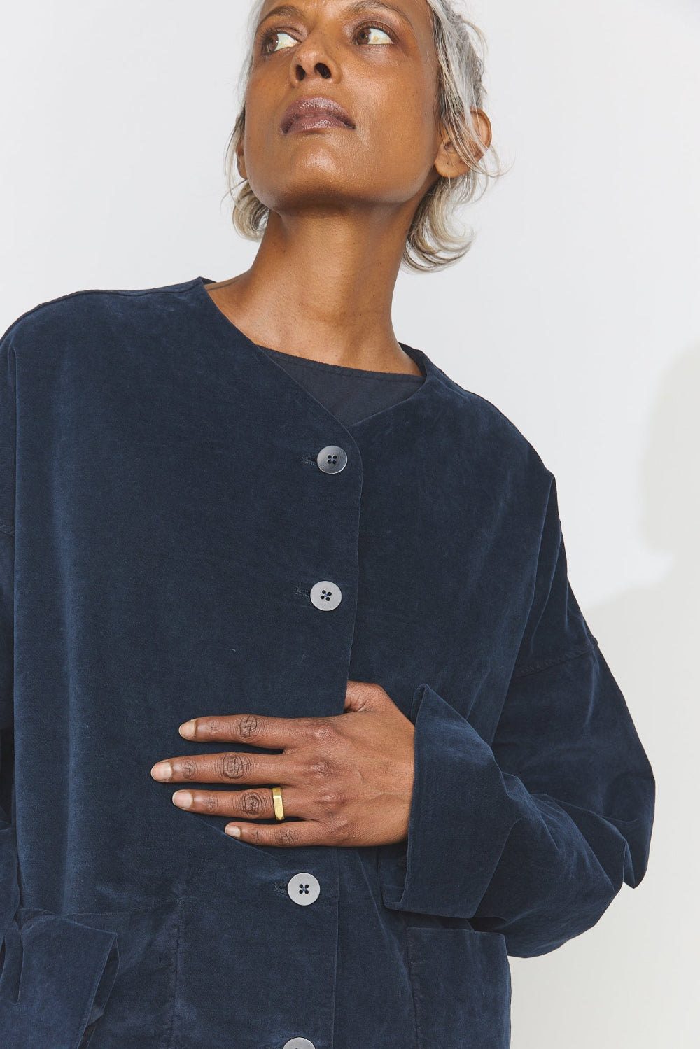 Velvet Loose Jacket - Navy