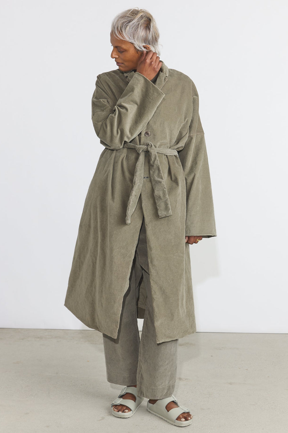 Belted Loose Coat V - Taupe