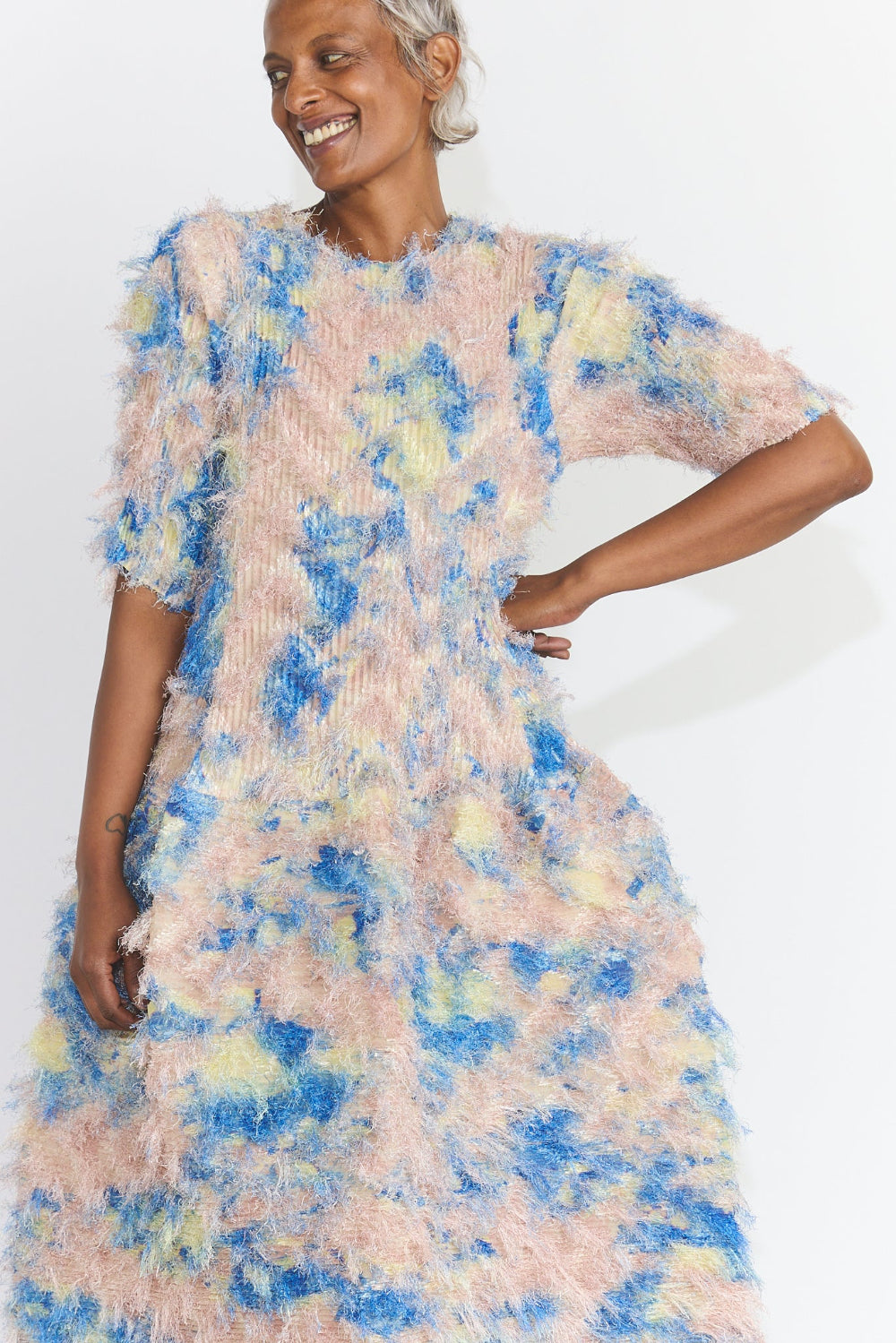 Knox Pleated Furry Dress - Blush Ingrid