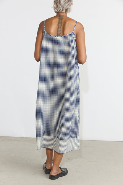 Lily Slip Dress - Indigo Checks