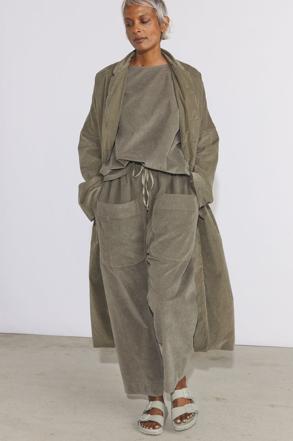 Belted Loose Coat V - Taupe