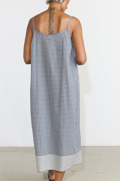 Lily Slip Dress - Indigo Checks