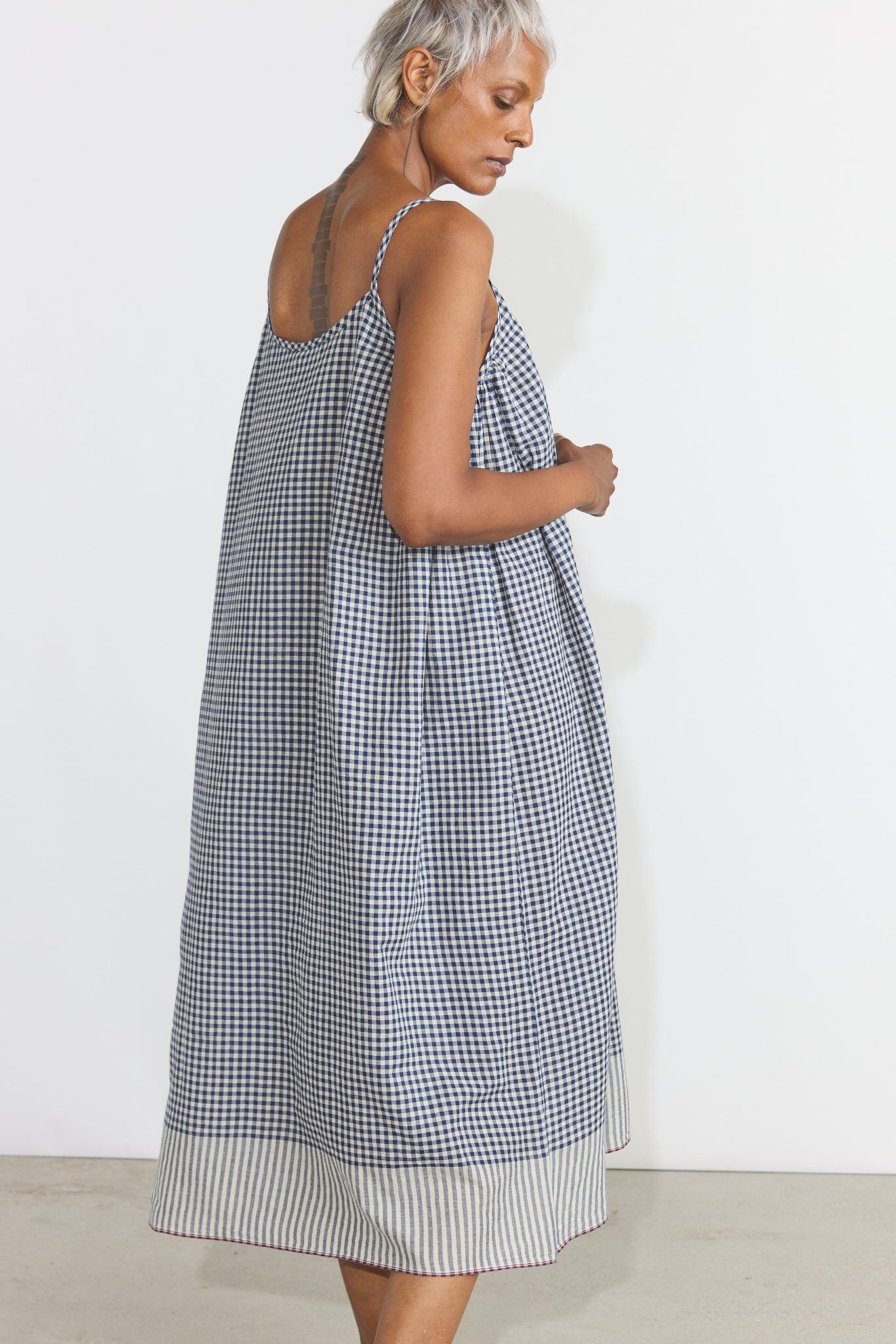 Lily Slip Dress - Indigo Checks
