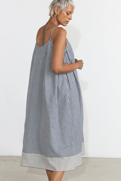 Lily Slip Dress - Indigo Checks