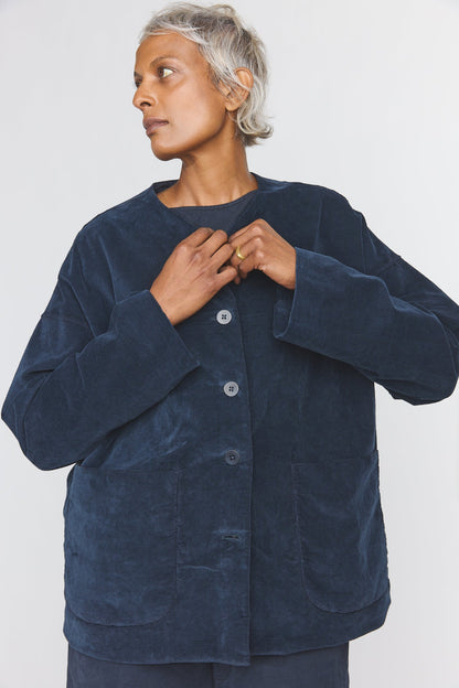 Velvet Loose Jacket - Navy
