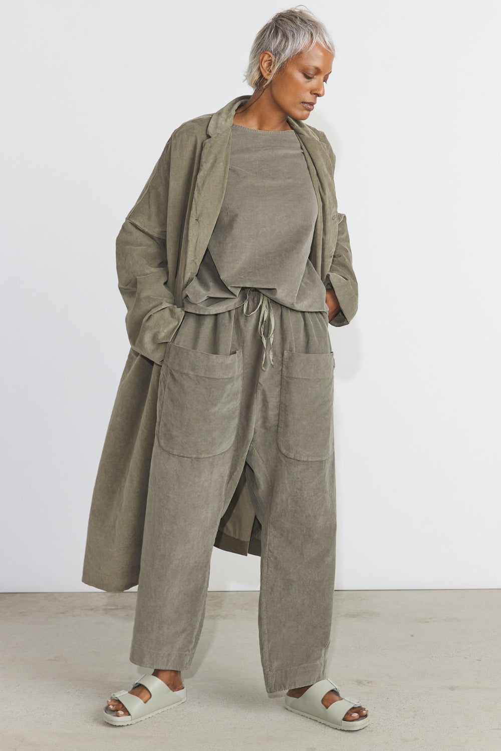 Belted Loose Coat V - Taupe