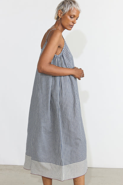 Lily Slip Dress - Indigo Checks