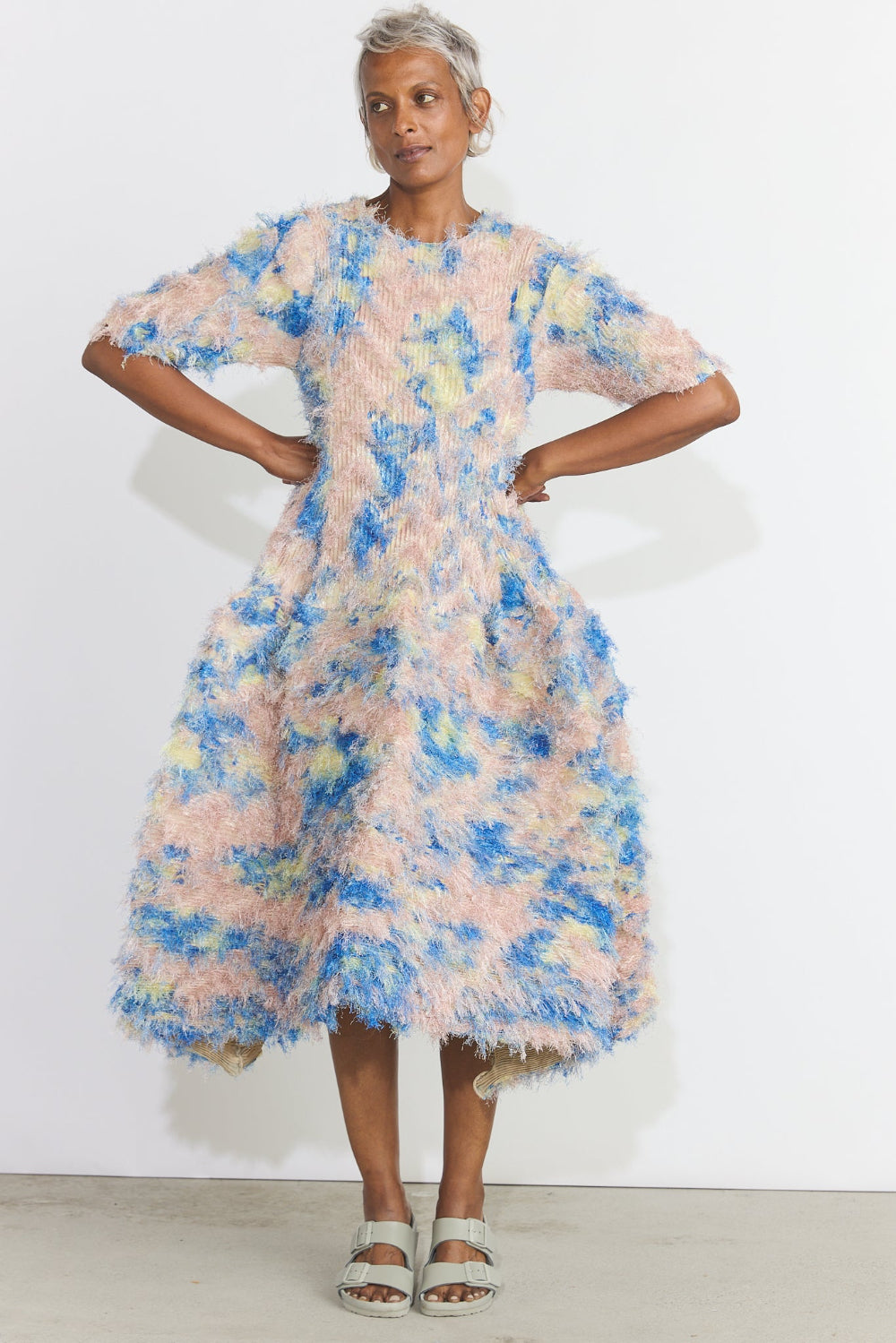 Knox Pleated Furry Dress - Blush Ingrid