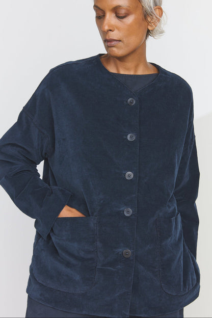 Velvet Loose Jacket - Navy