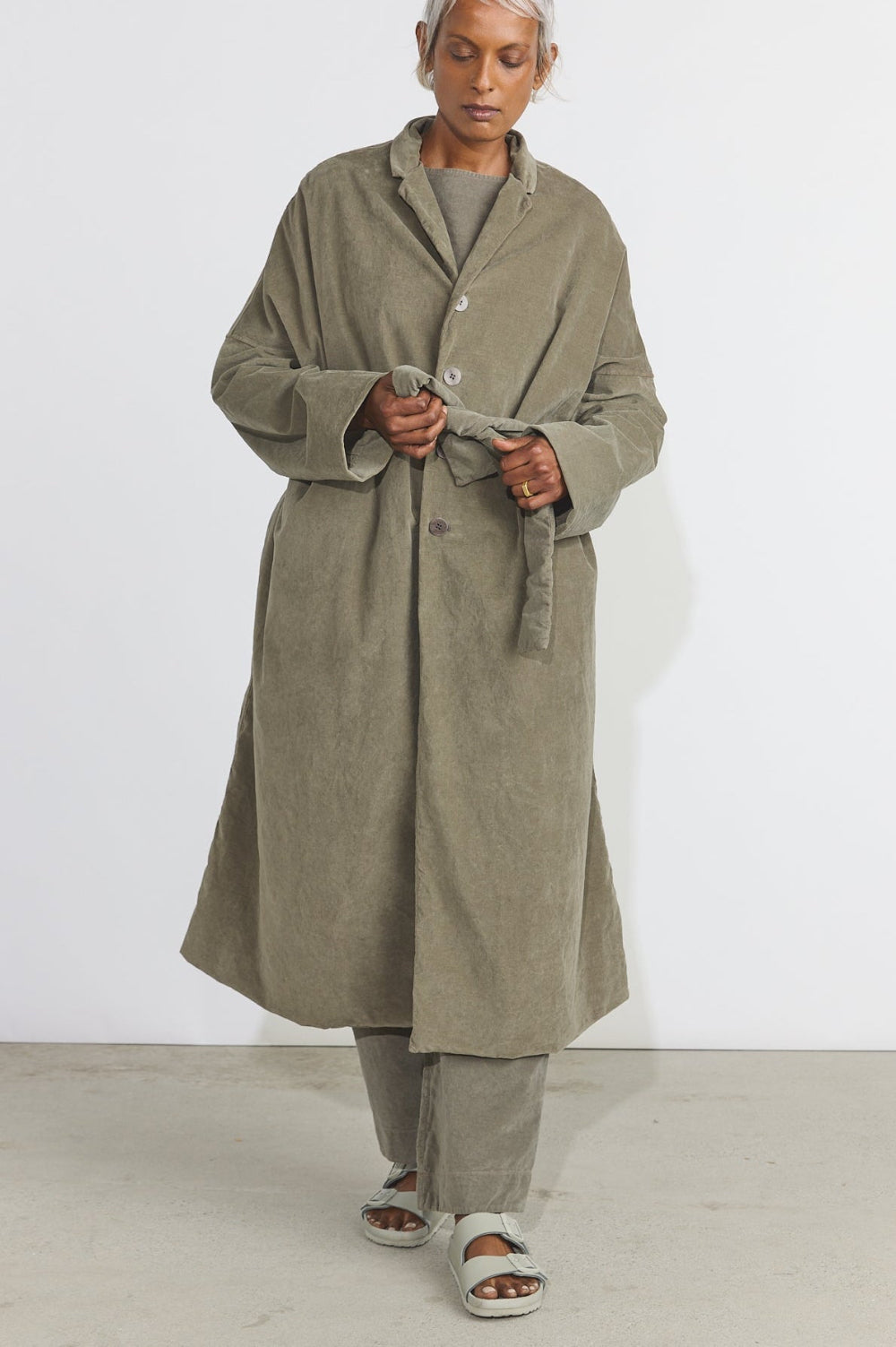 Belted Loose Coat V - Taupe
