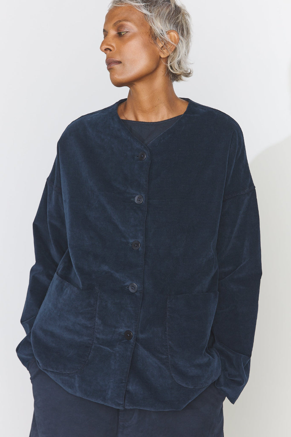 Velvet Loose Jacket - Navy