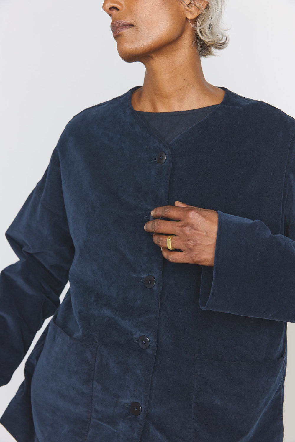 Velvet Loose Jacket - Navy