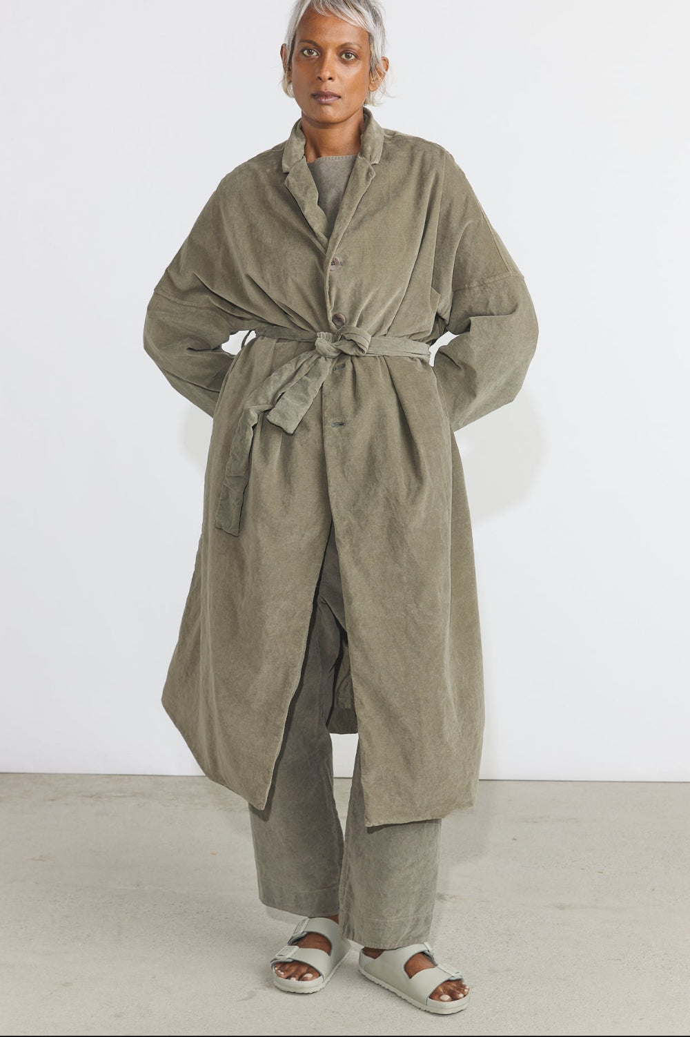 Belted Loose Coat V - Taupe