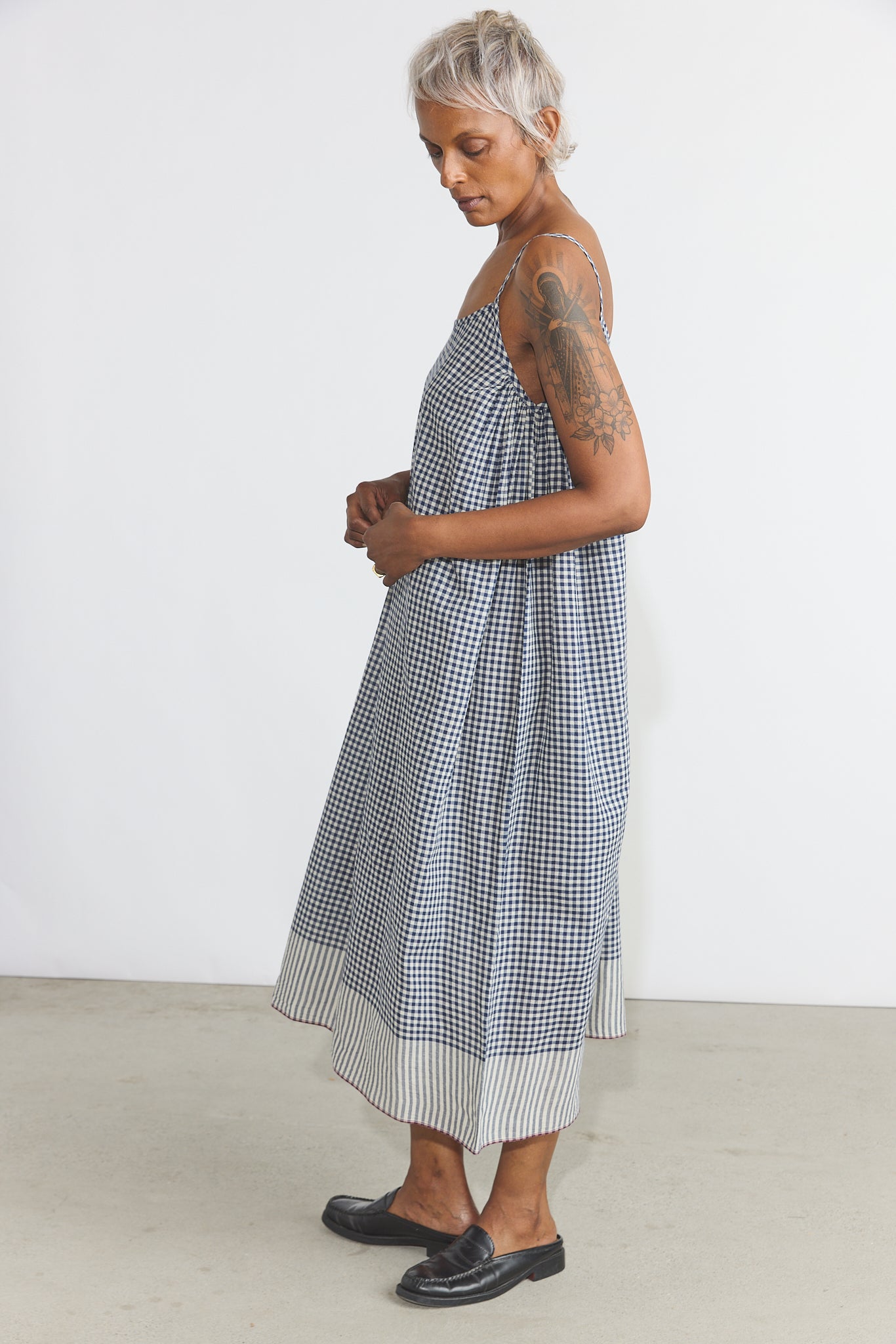 Lily Slip Dress - Indigo Checks