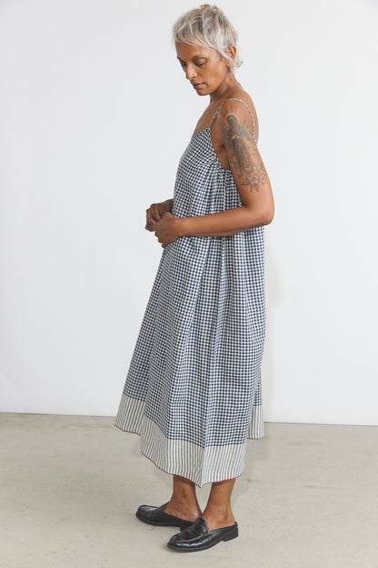 Lily Slip Dress - Indigo Checks