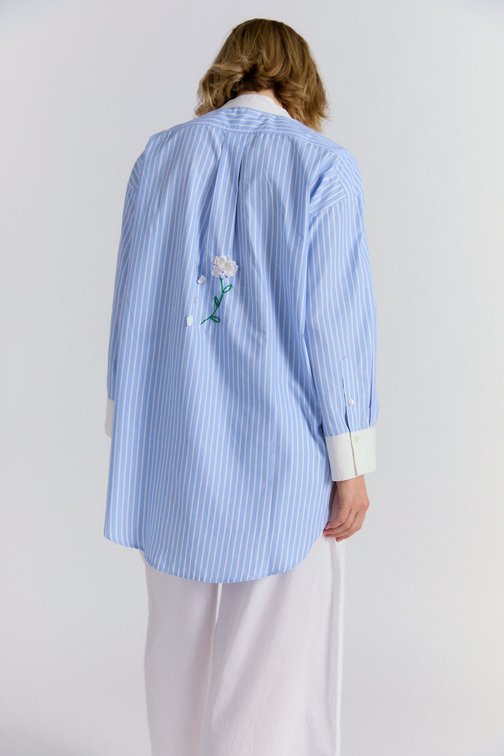 Falling Flower Tunic in Blue Stripe