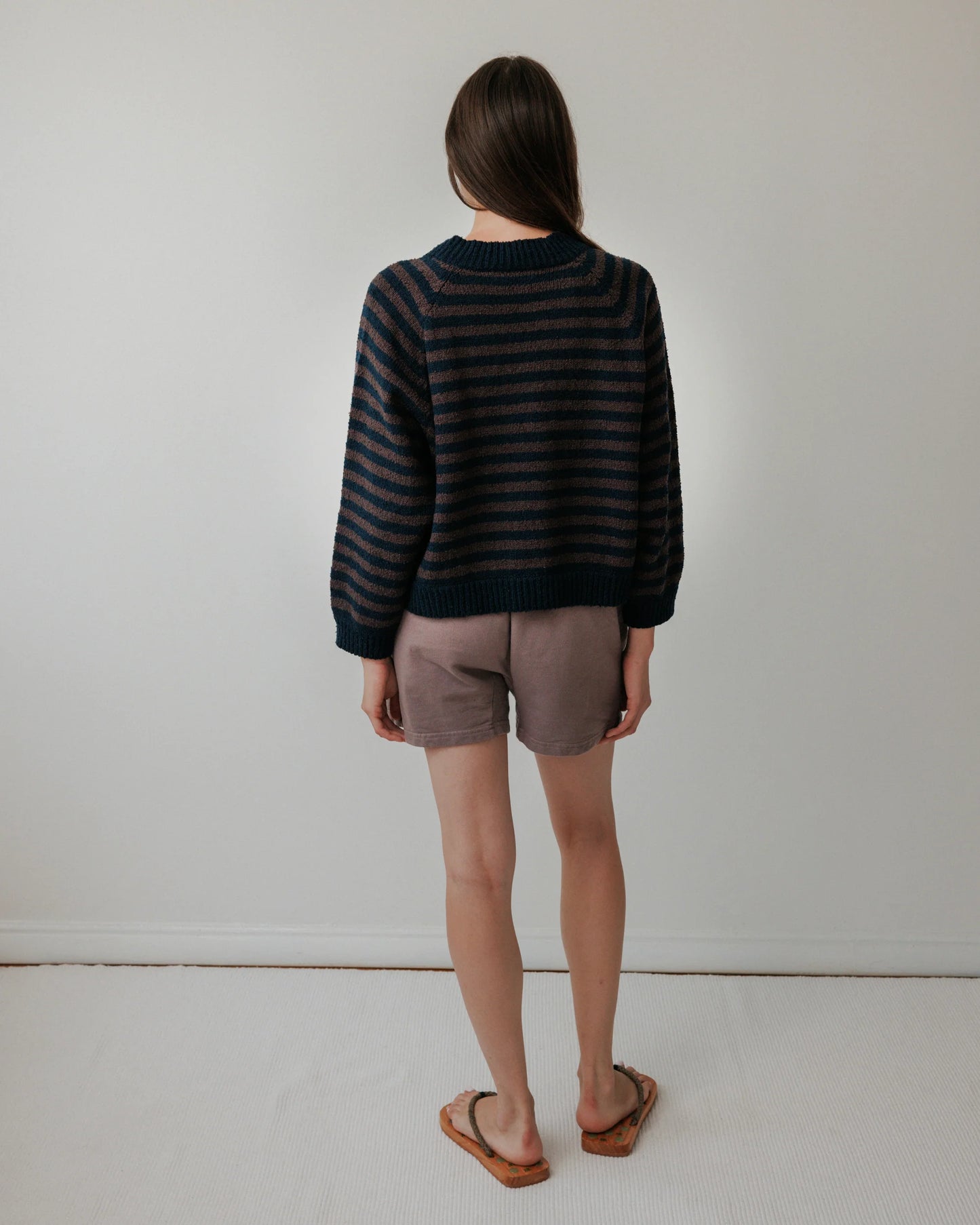 Striped Bomber in Navy & Plum