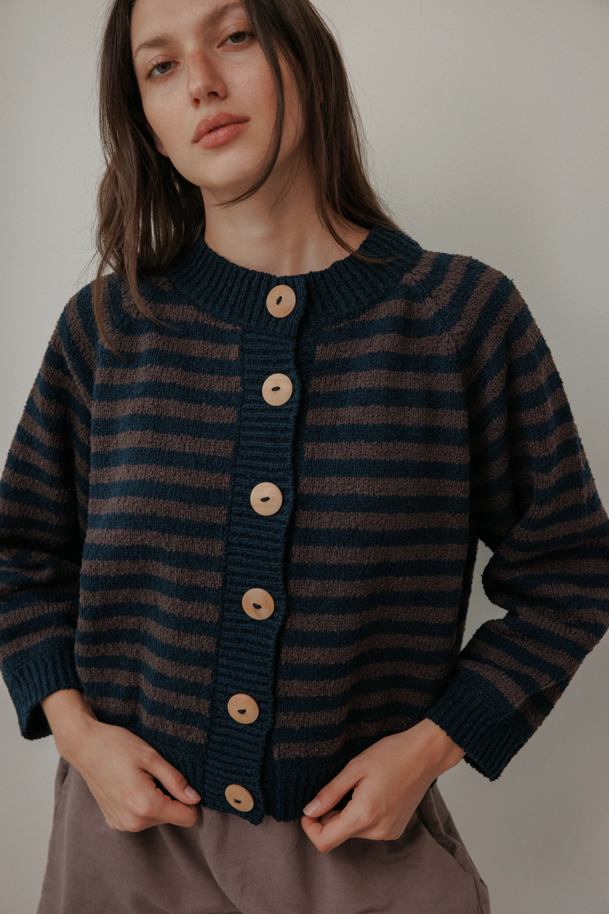 Striped Bomber in Navy & Plum