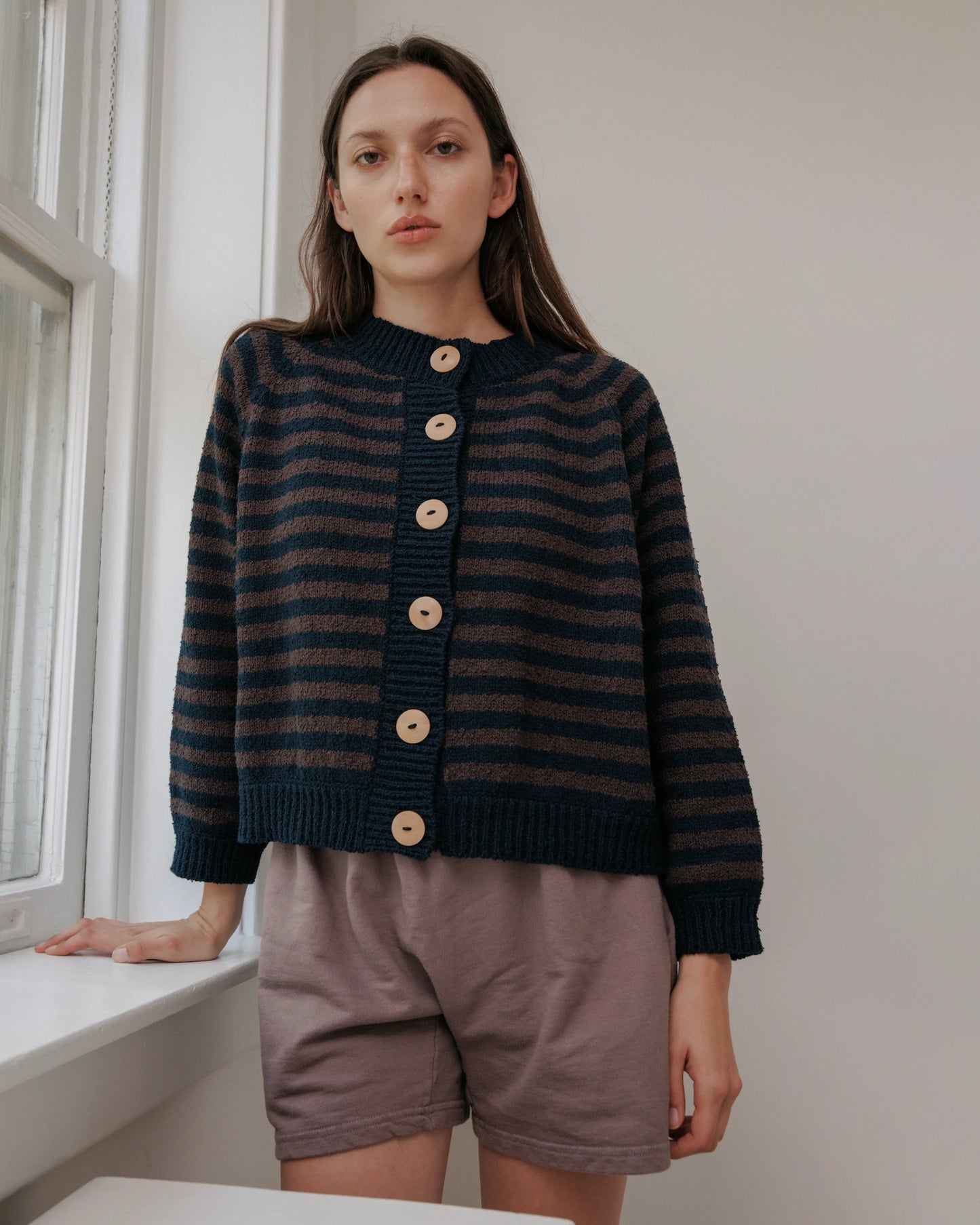 Striped Bomber in Navy & Plum