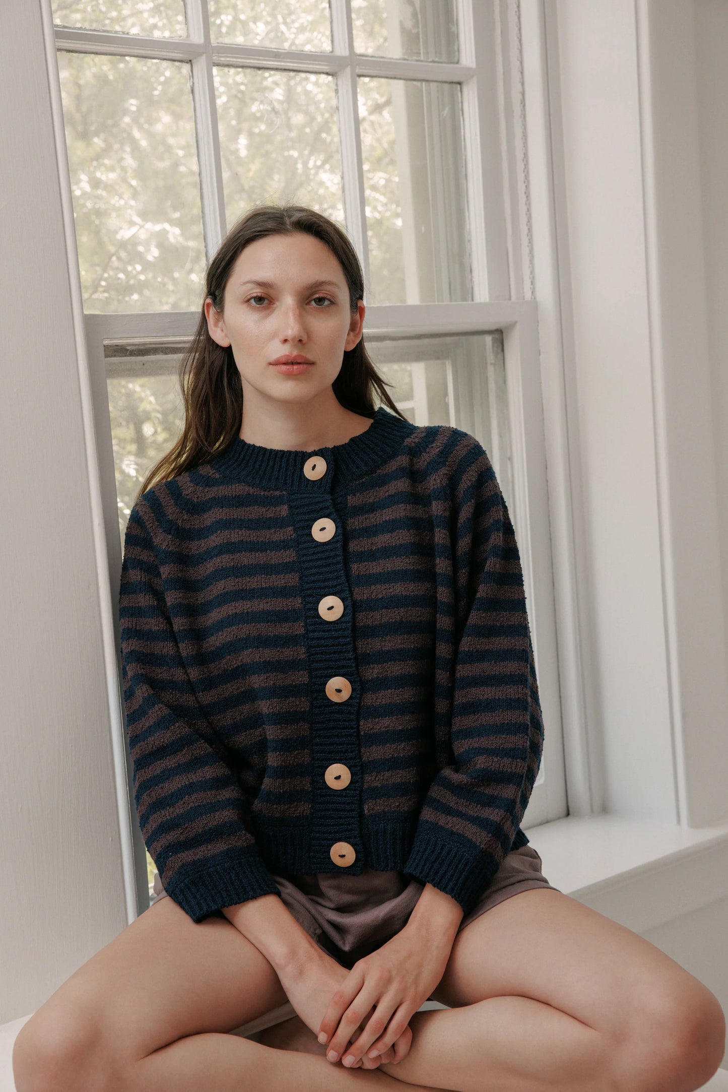 Striped Bomber in Navy & Plum