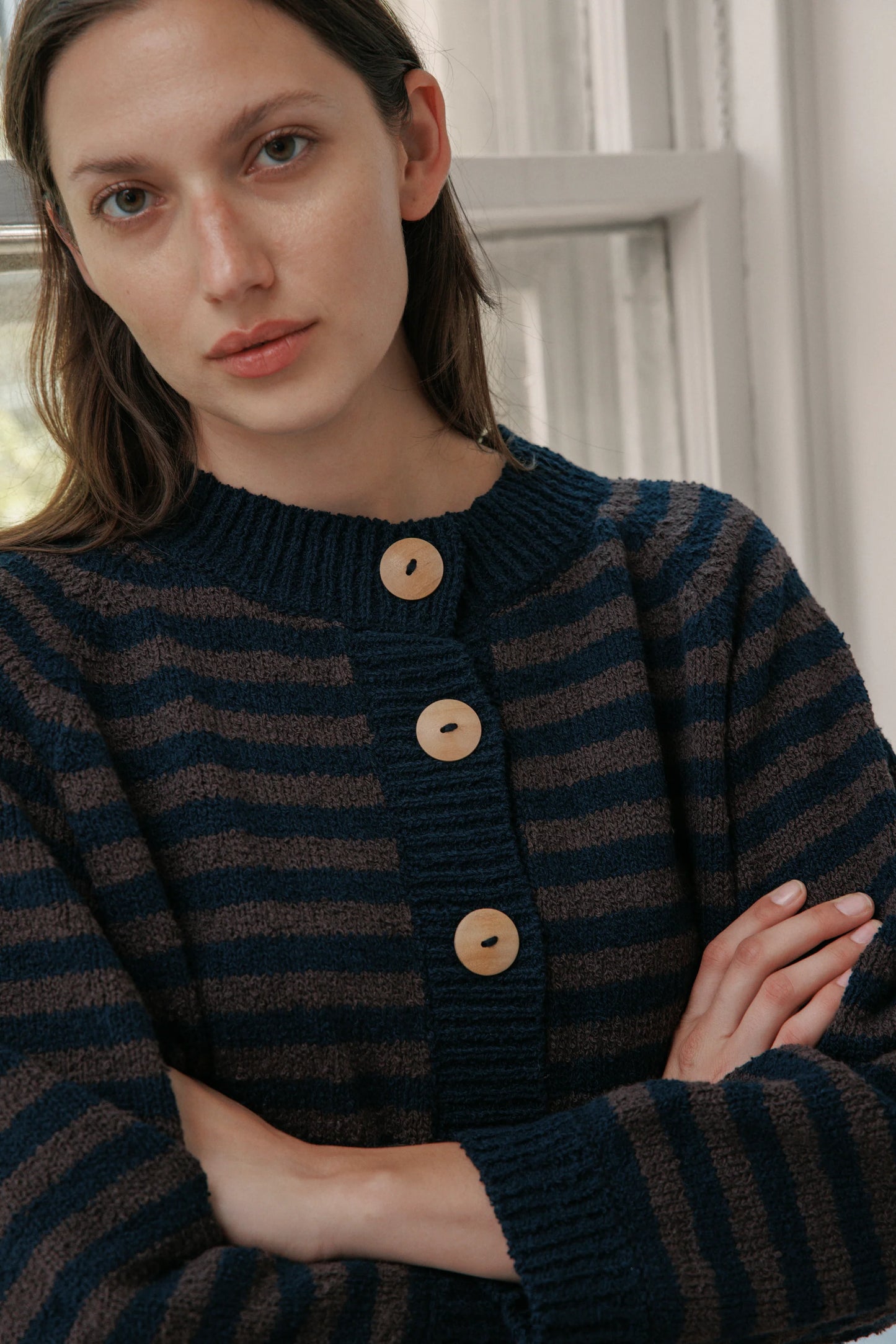 Striped Bomber in Navy & Plum