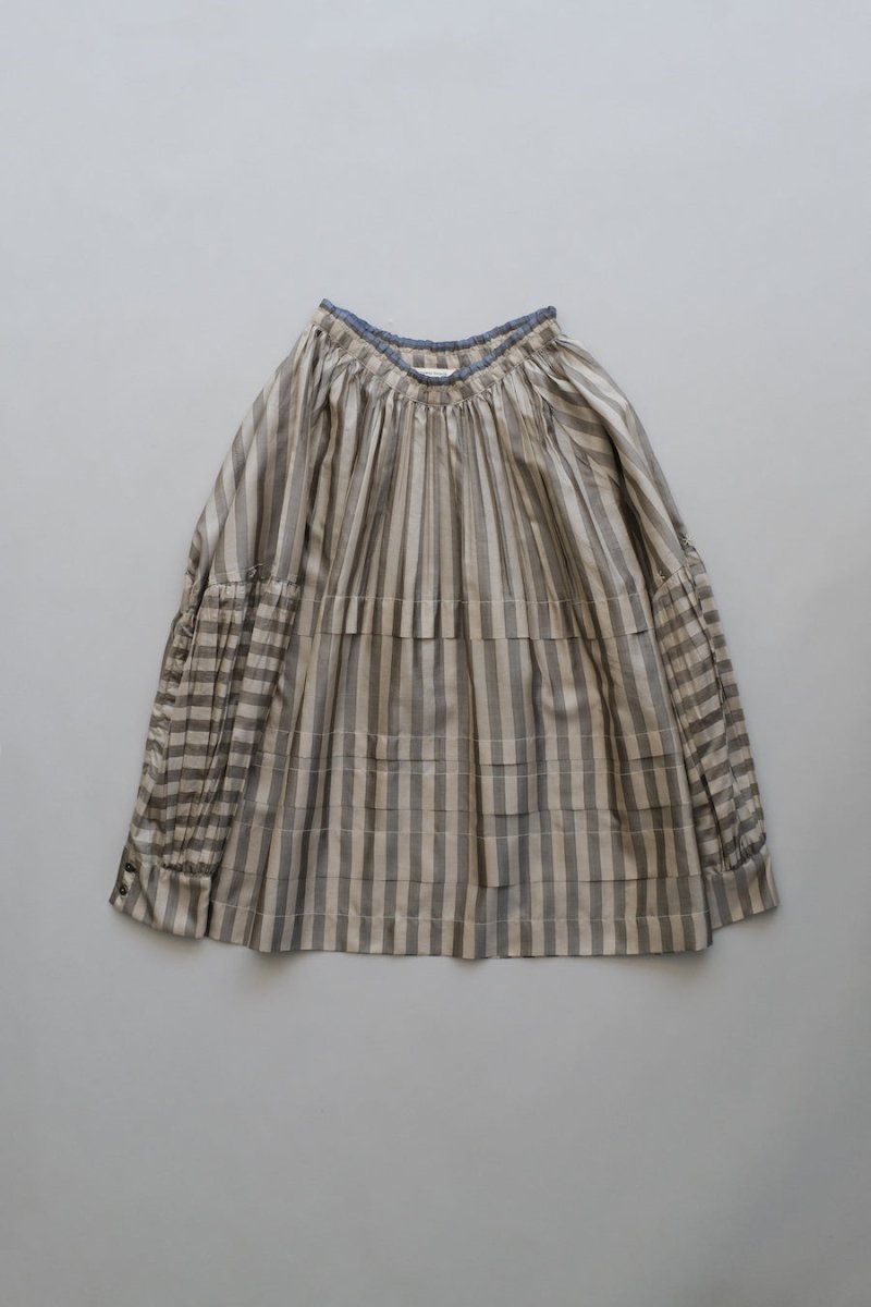 Astrid Pleated Blouse in Beige Stripes - Soochie - Runaway Bicycle