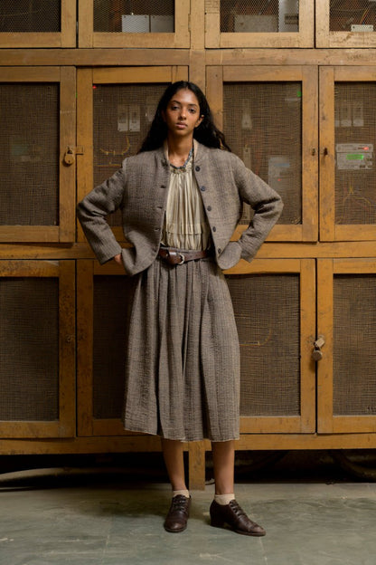 Ava Wool Pleated Skirt in Herringbone - Soochie - Runaway Bicycle