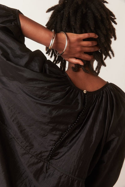 Back Button Blouse in Black - Soochie - Bunon