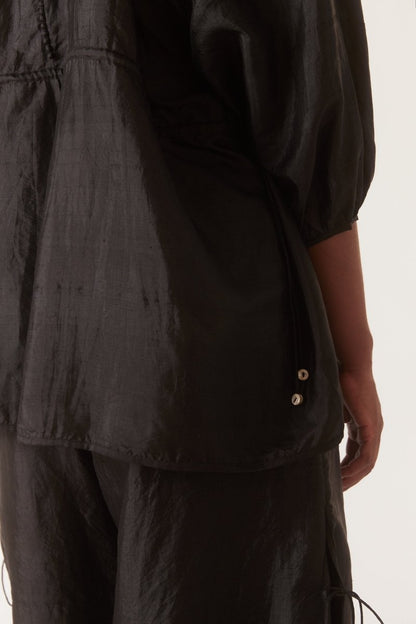 Back Button Blouse in Black - Soochie - Bunon