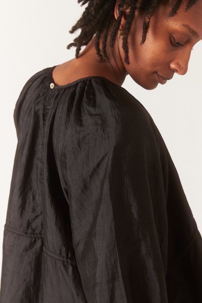 Back Button Blouse in Black - Soochie - Bunon