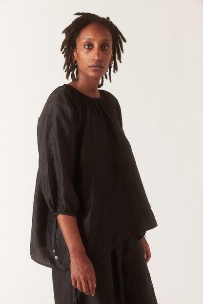 Back Button Blouse in Black - Soochie - Bunon