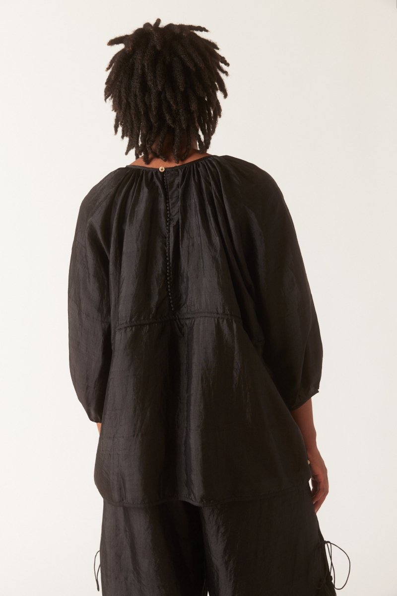 Back Button Blouse in Black - Soochie - Bunon