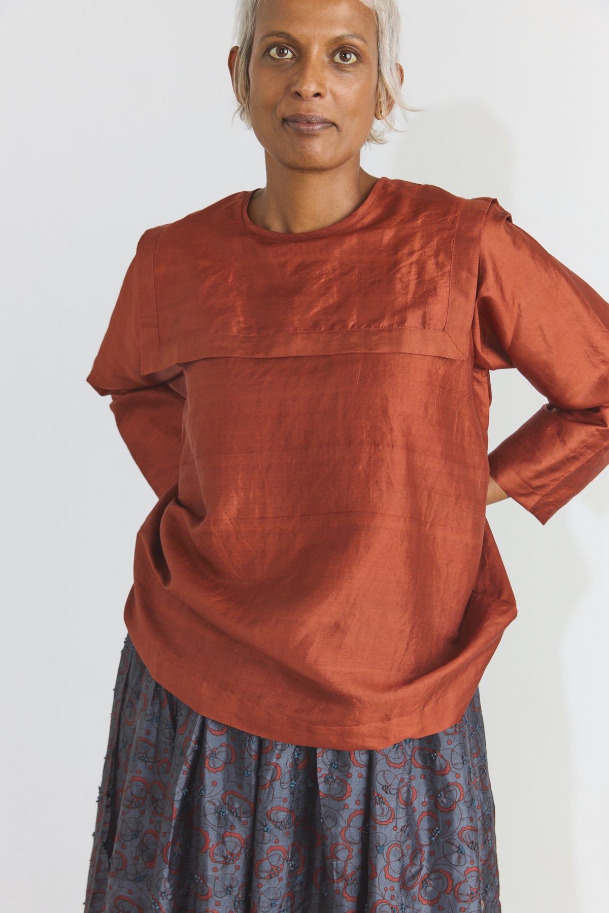 Back Button Sailor Blouse - Brown