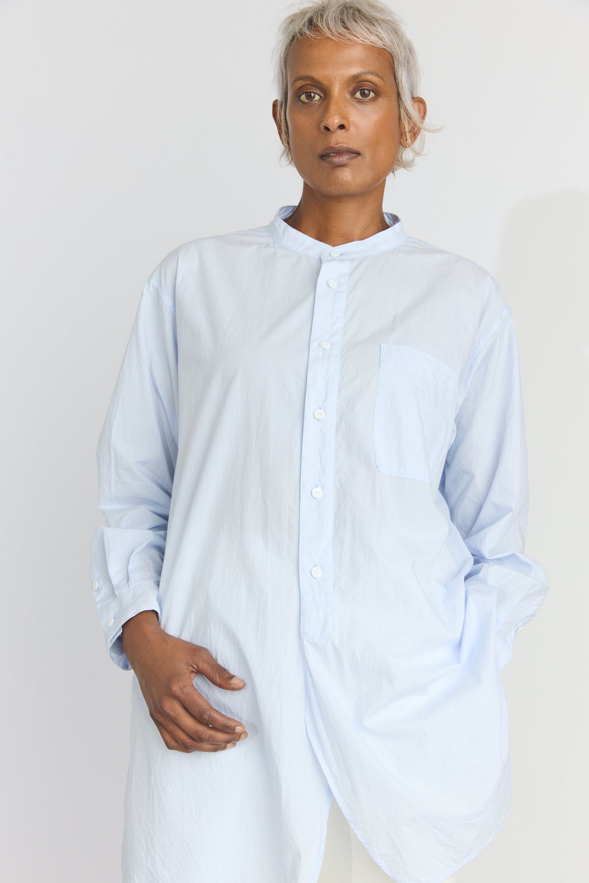 Classic Band Collar Shirt - Saxe Blue