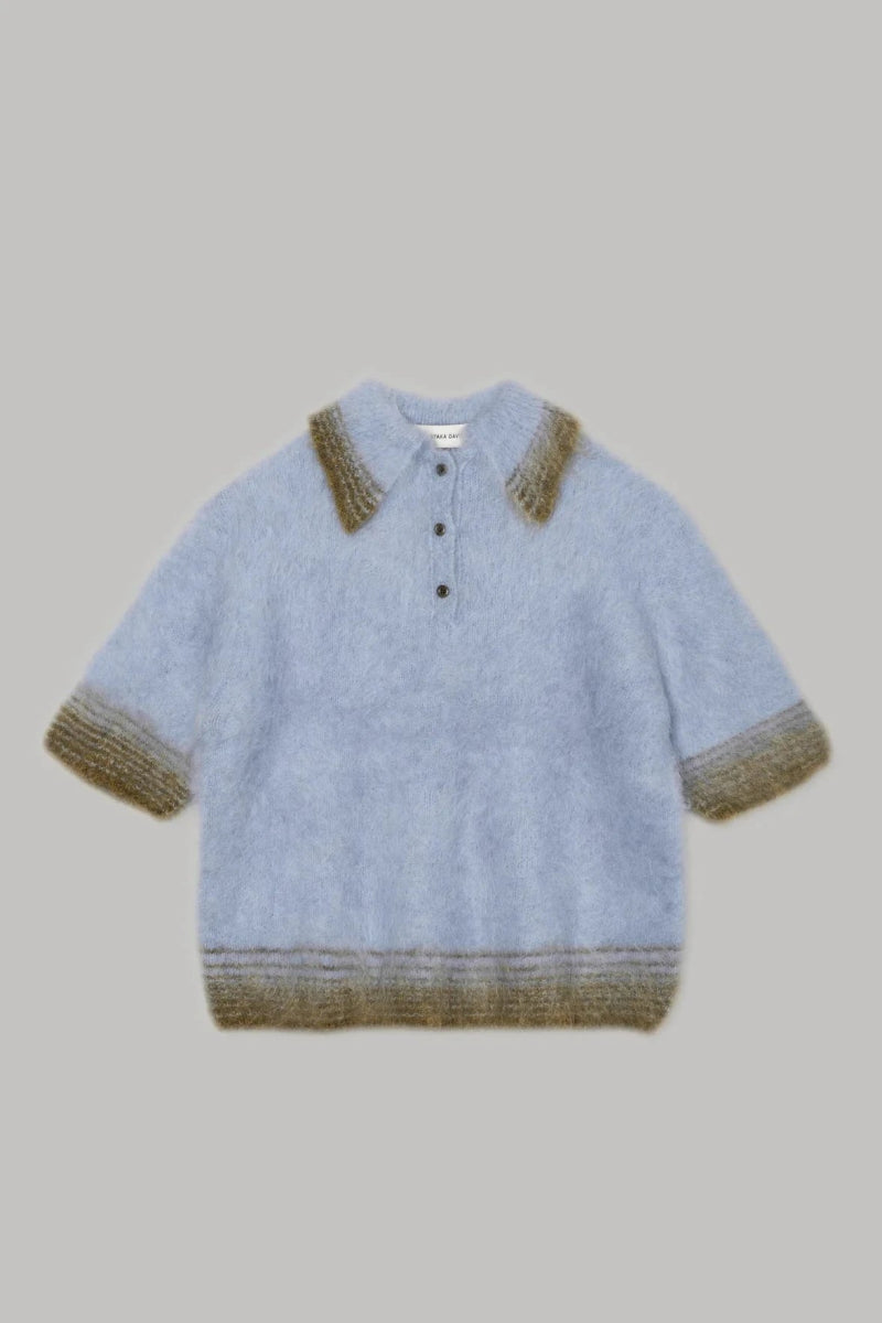 Compact Knit Polo in Baby Blue X Green - Soochie - Sayaka Davis