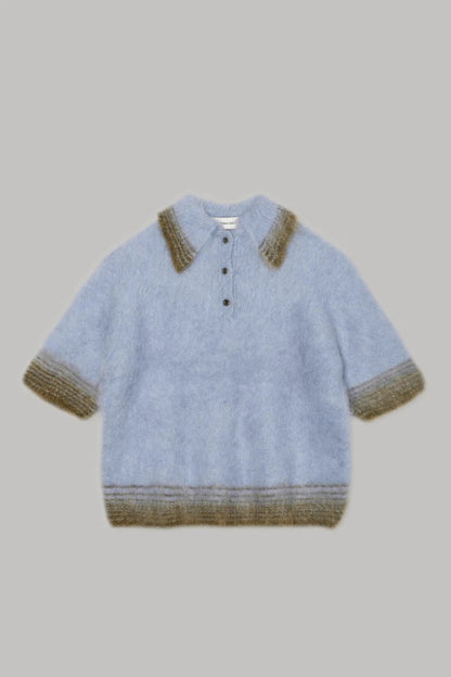 Compact Knit Polo in Baby Blue X Green - Soochie - Sayaka Davis