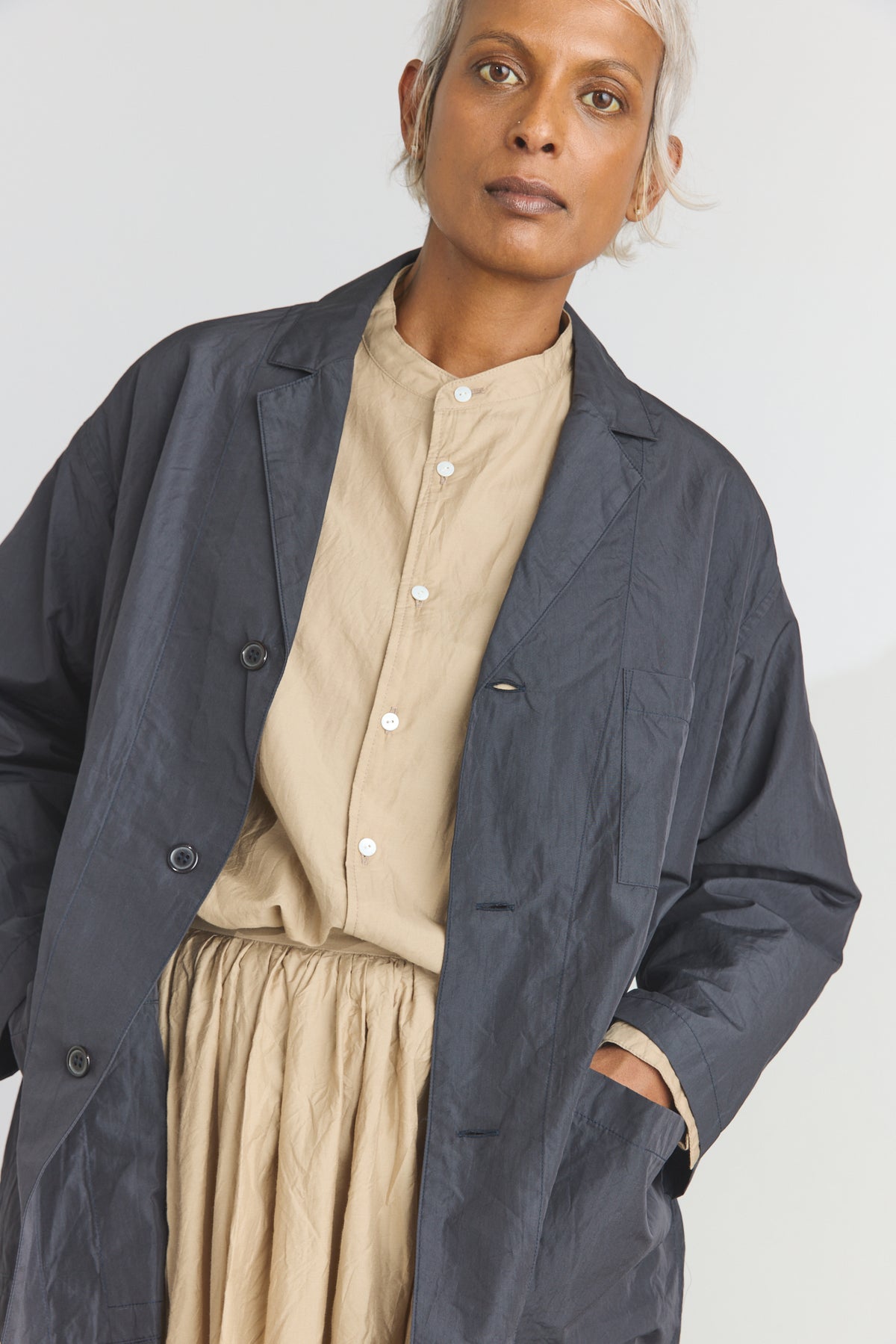 Cotton/Silk Atelier Jacket - Navy Black