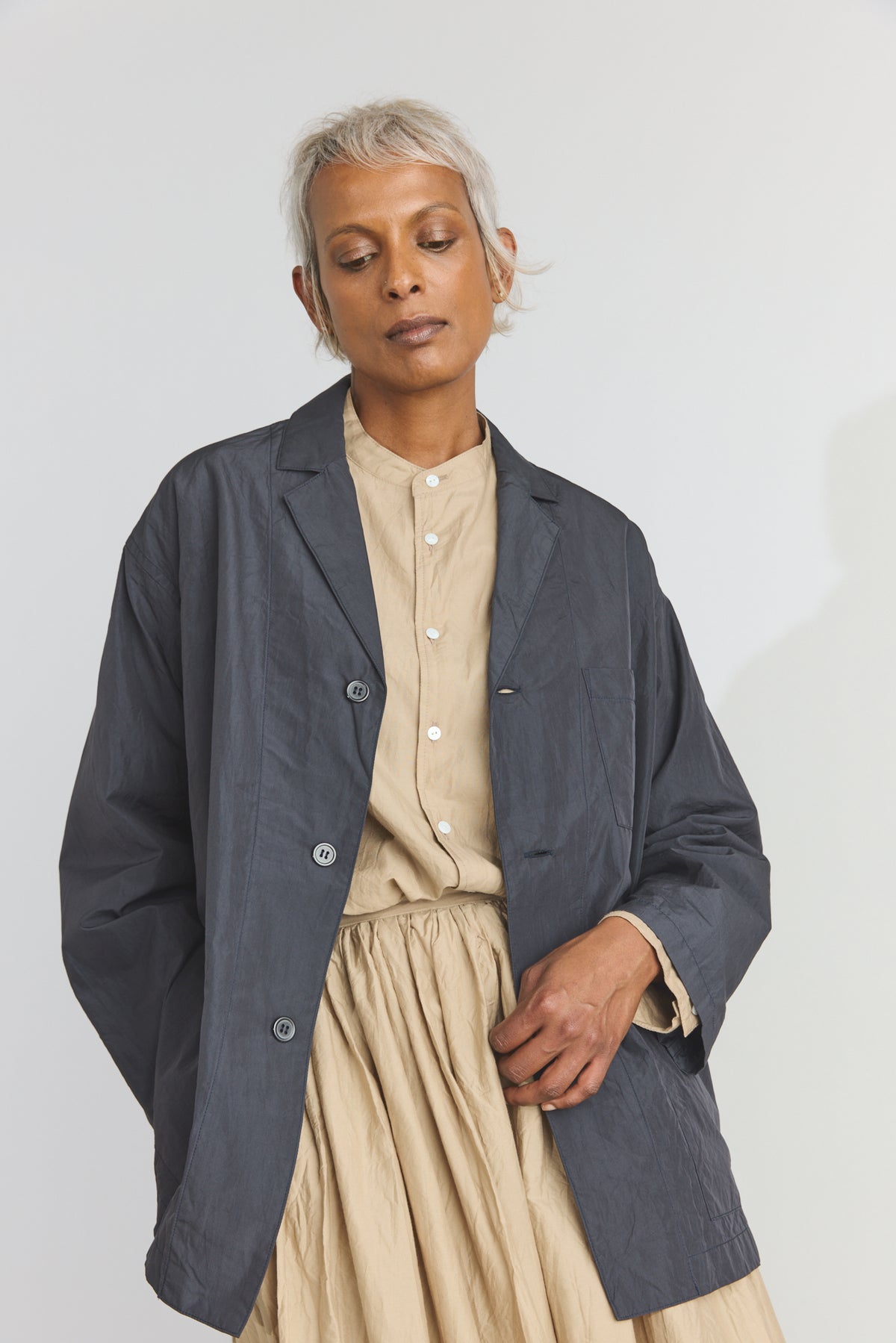 Cotton/Silk Atelier Jacket - Navy Black