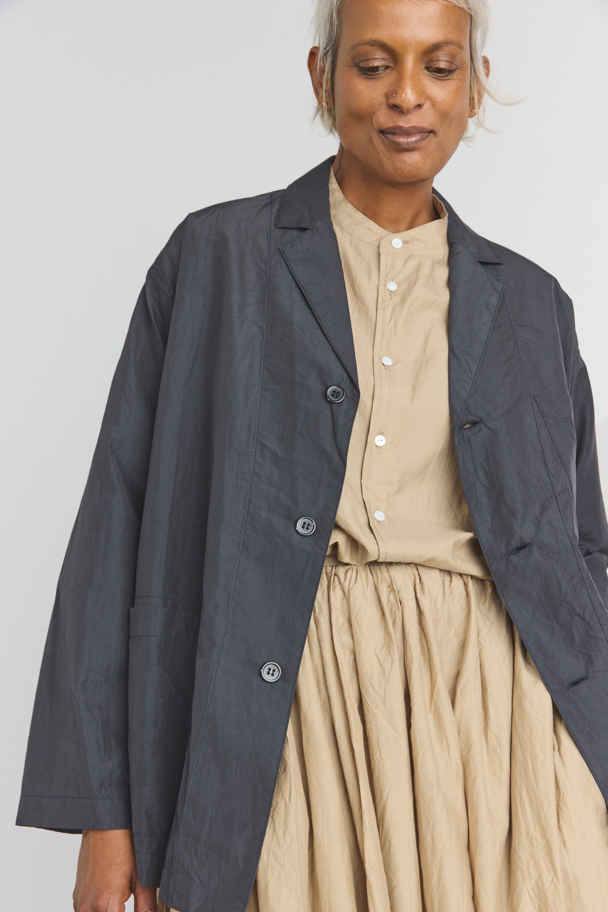 Cotton/Silk Atelier Jacket - Navy Black