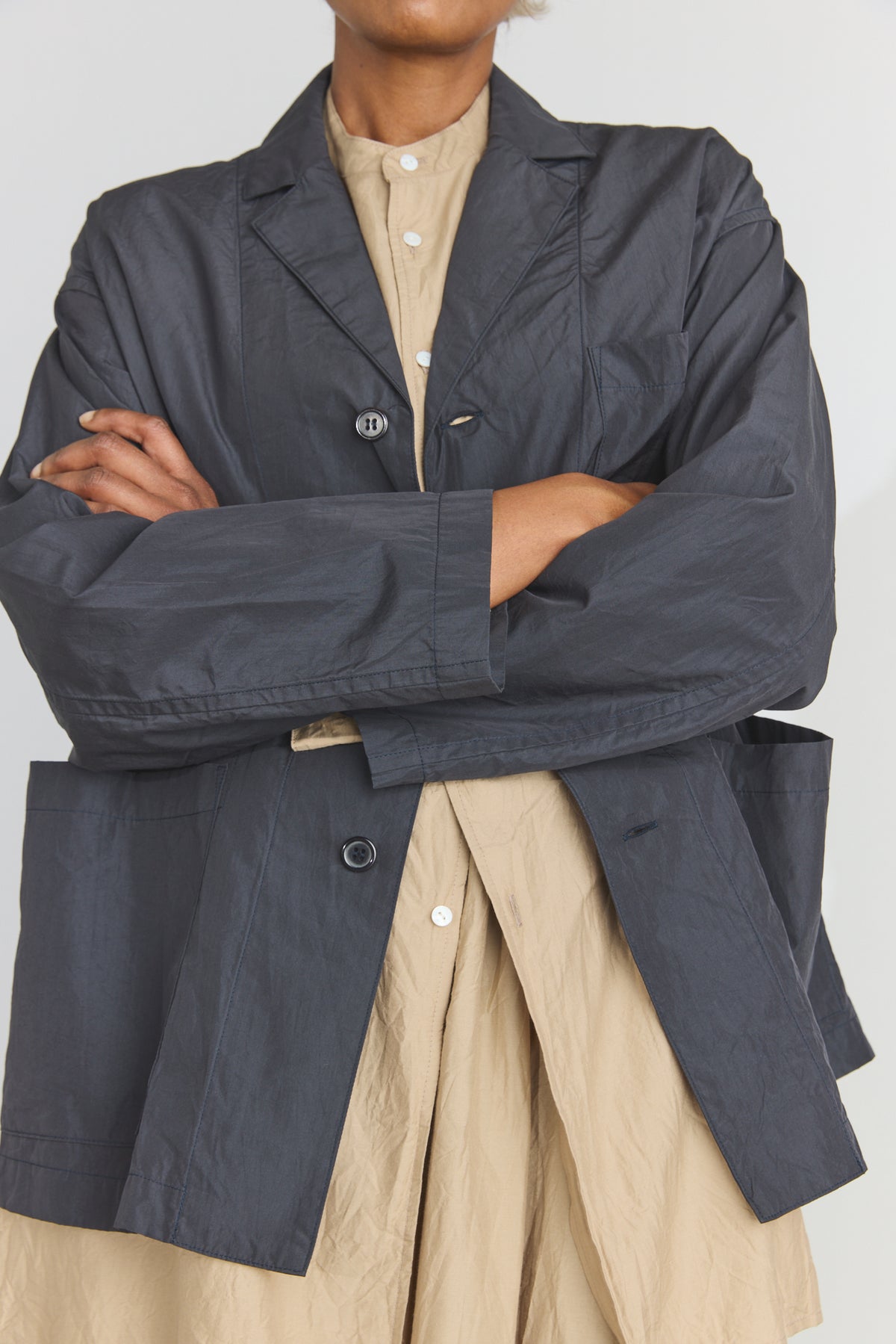 Cotton/Silk Atelier Jacket - Navy Black