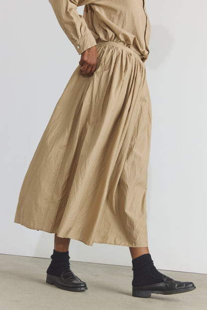 Cotton/Silk Random Pleated Maxi Skirt - Cappuccino