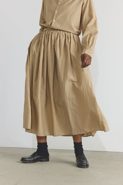 Cotton/Silk Random Pleated Maxi Skirt - Cappuccino