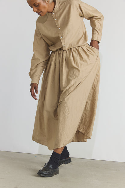 Cotton/Silk Random Pleated Maxi Skirt - Cappuccino