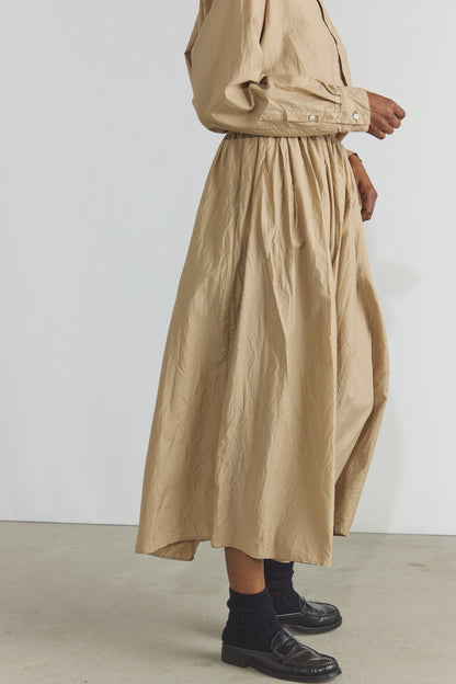 Cotton/Silk Random Pleated Maxi Skirt - Cappuccino