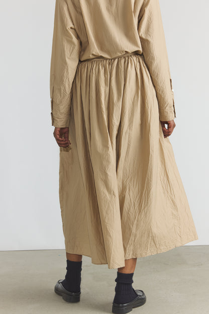 Cotton/Silk Random Pleated Maxi Skirt - Cappuccino